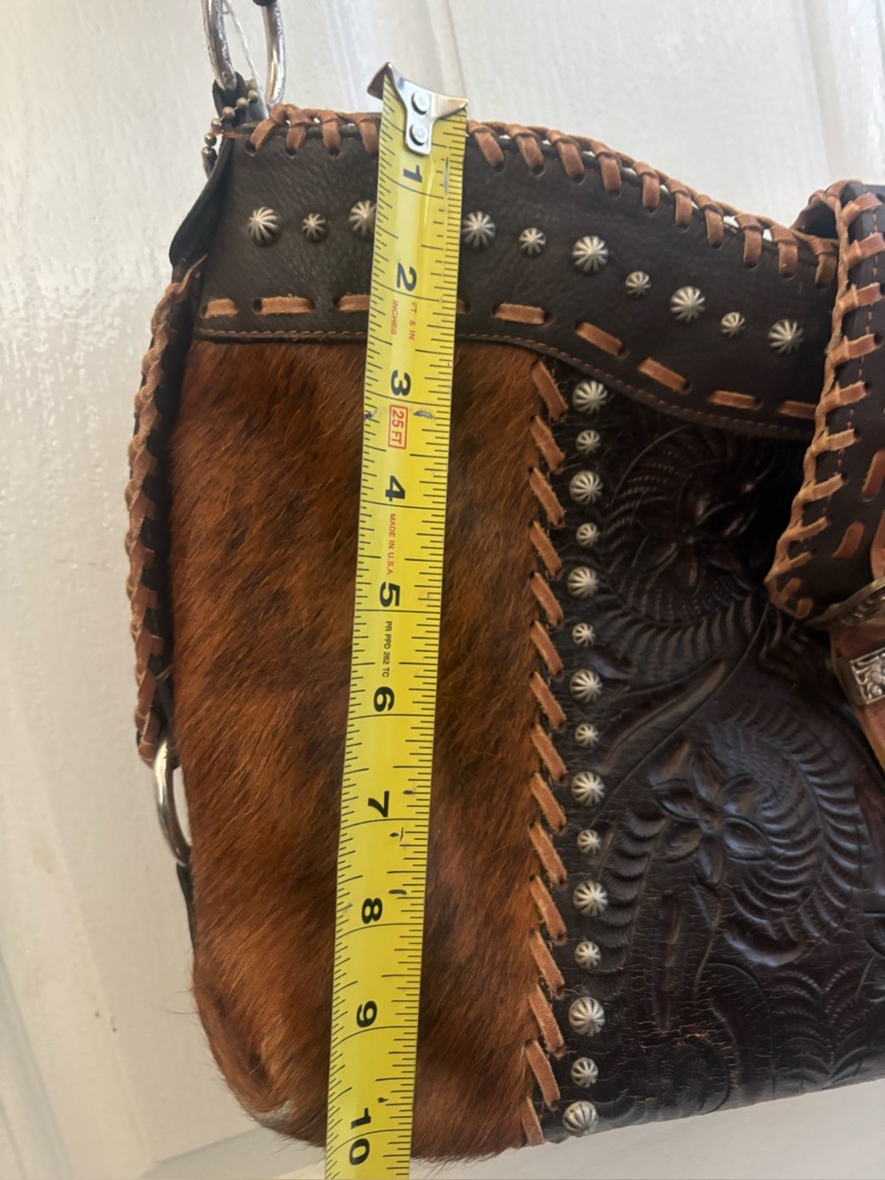 American West Vintage Studded Crossbody Messenger Leather Women Bag - Picture 15 of 16